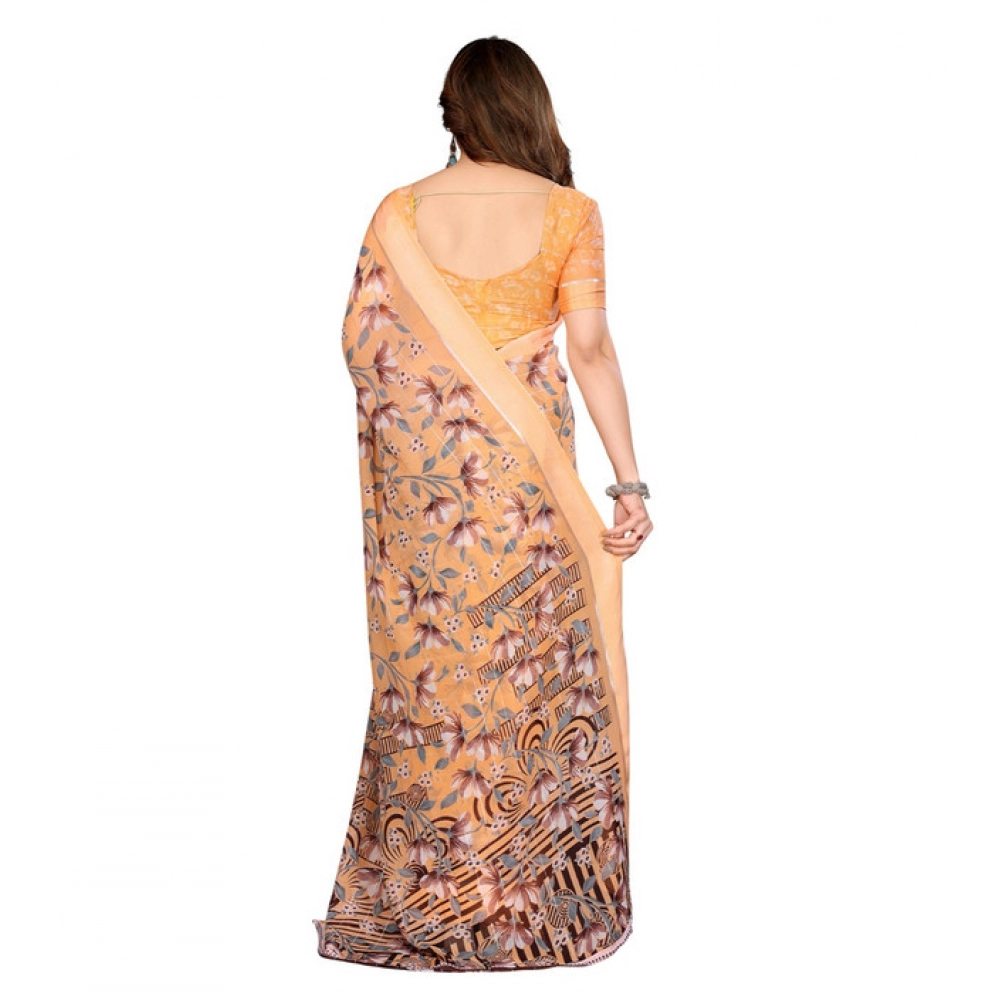 Generic Women's Georgette Printed Saree With Unstitched Blouse 5.5Mtr (Orange) Generic Women's Georgette Printed Saree With Unstitched Blouse 5.5Mtr (Orange)