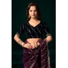Generic Women's Net Sequence Saree With Unstitched Blouse 5.5Mtr (Purple)