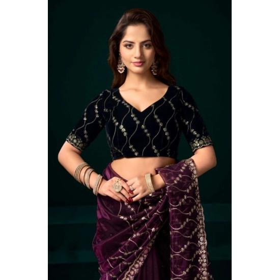 Generic Women's Net Sequence Saree With Unstitched Blouse 5.5Mtr (Purple) Generic Women's Net Sequence Saree With Unstitched Blouse 5.5Mtr (Purple)