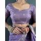 Generic Women's Satin Printed Saree With Unstitched Blouse 5.5Mtr (Purple)