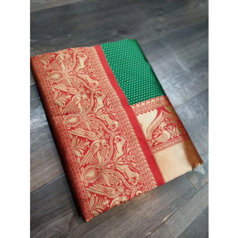 Generic Women's Soft Litchi Silk Jacquard Work Saree With Unstitched Blouse 5.5Mtr (Green)