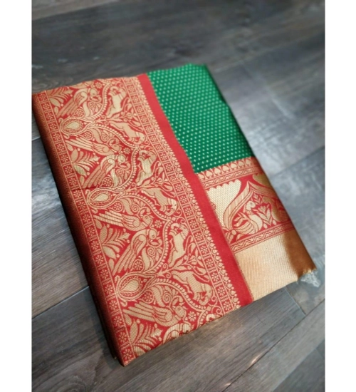 Generic Women's Soft Litchi Silk Jacquard Work Saree With Unstitched Blouse 5.5Mtr (Green)