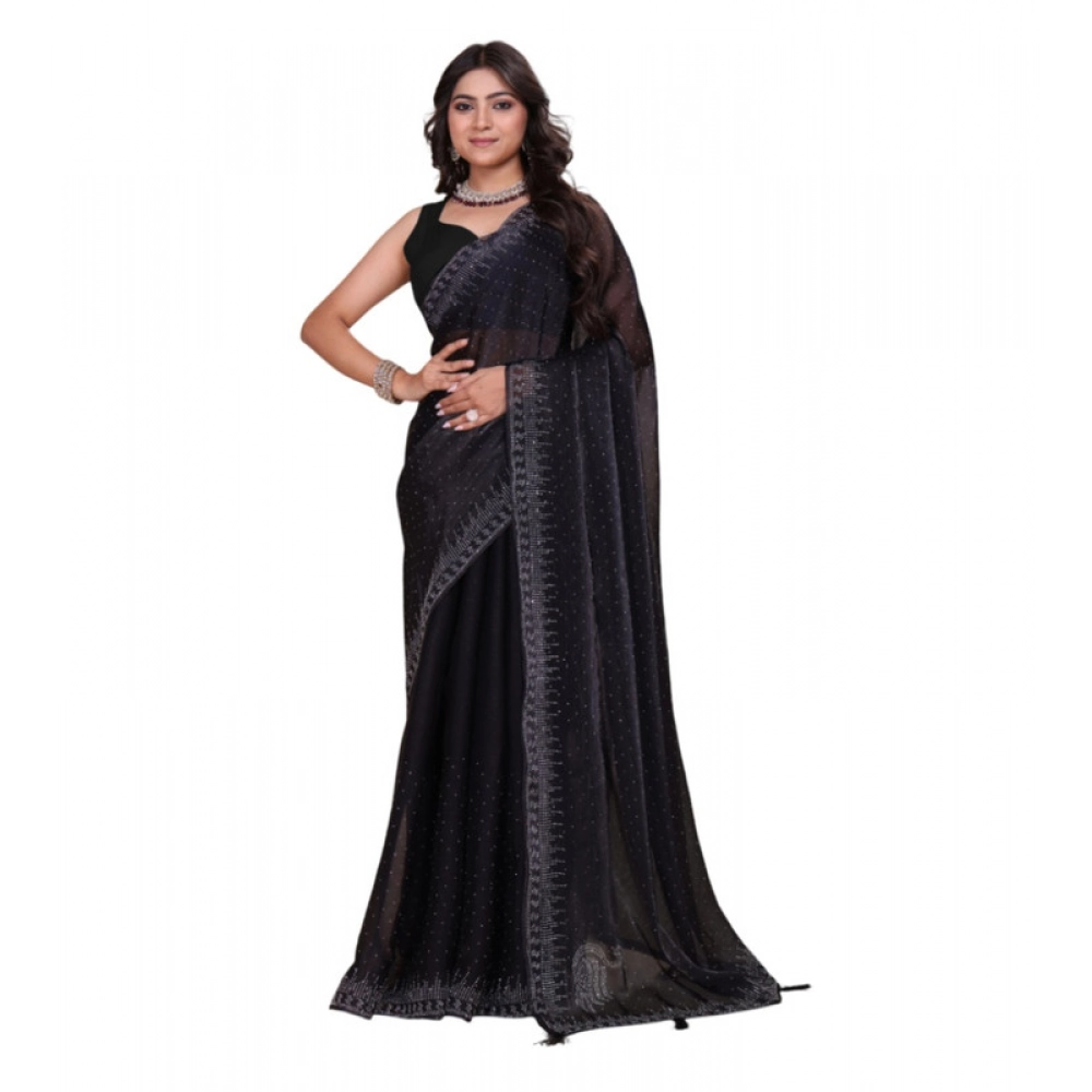 Generic Women's Jimmy choo Embellished Bollywood Saree With Unstitched Blouse 5.5Mtr (Black) Generic Women's Jimmy choo Embellished Bollywood Saree With Unstitched Blouse 5.5Mtr (Black)