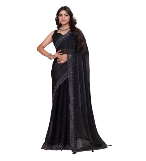 Generic Women's Jimmy choo Embellished Bollywood Saree With Unstitched Blouse 5.5Mtr (Black)