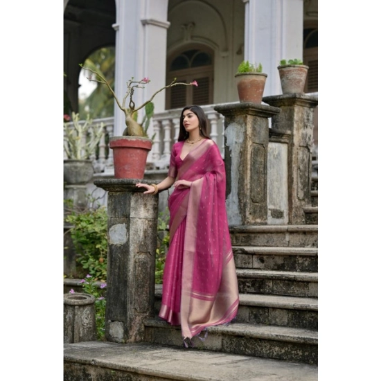 Generic Women's Silk_Blend Butti Pattern Saree With Unstitched Blouse 5.5Mtr (Pink) Generic Women's Silk_Blend Butti Pattern Saree With Unstitched Blouse 5.5Mtr (Pink)
