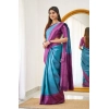 Generic Women's Soft Lichi Silk Printed Saree With Unstitched Blouse 5.5Mtr (Sky-Blue)