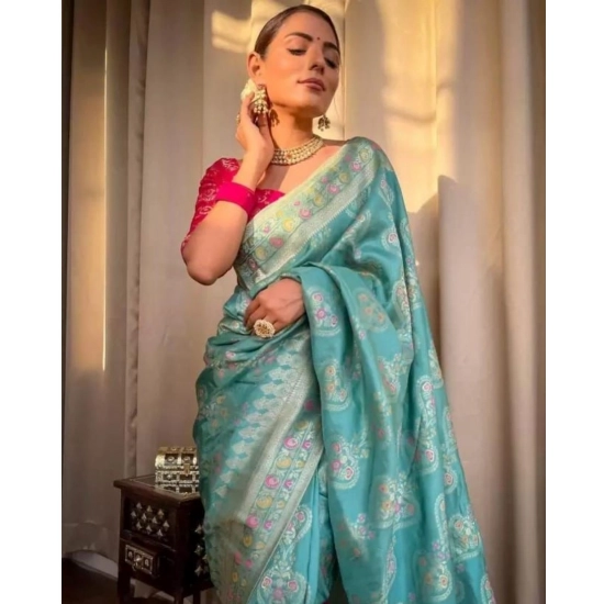 Generic Women's Soft Litchi Silk Jacquard Work Saree With Unstitched Blouse 5.5Mtr (Sky Blue) Generic Women's Soft Litchi Silk Jacquard Work Saree With Unstitched Blouse 5.5Mtr (Sky Blue)