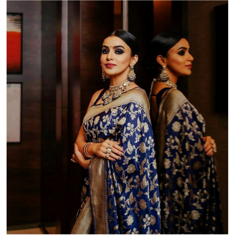 Generic Women's Soft Litchi Silk Jacquard Work Saree With Unstitched Blouse 5.5Mtr (Blue) Generic Women's Soft Litchi Silk Jacquard Work Saree With Unstitched Blouse 5.5Mtr (Blue)