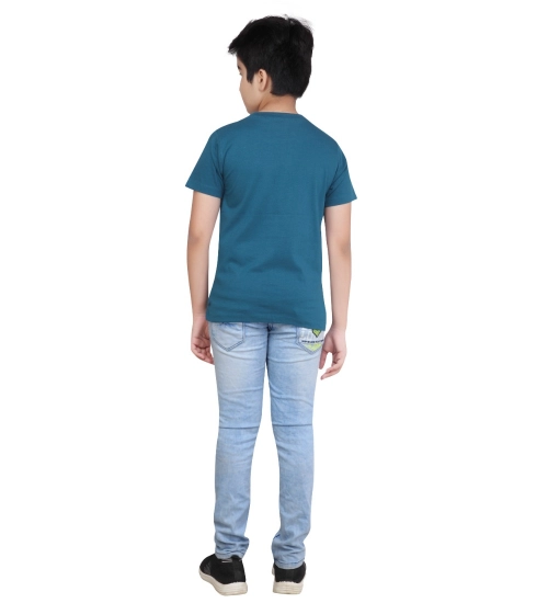 Generic Boy's Cotton Grapic Printed Round Neck T-Shirt (Teal Green)