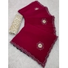 Generic Women's Chiffon Butti Dotted Saree With Unstitched Blouse 5.5Mtr (Pink)