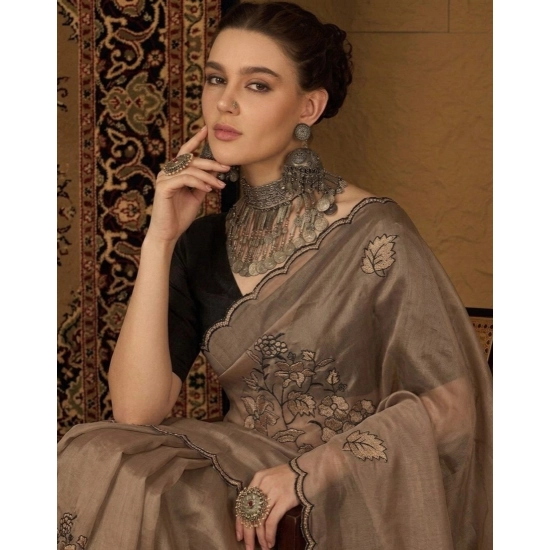 Generic Women's Viscose Silk Embroidered Saree With Unstitched Blouse 5.5Mtr (Brown) Generic Women's Viscose Silk Embroidered Saree With Unstitched Blouse 5.5Mtr (Brown)