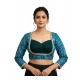 Generic Women's Rayon Sabyasachi Style Round Neck Padded Blouse (Sky-Blue, 38 Ready Size (Self-Alterable 36–40)