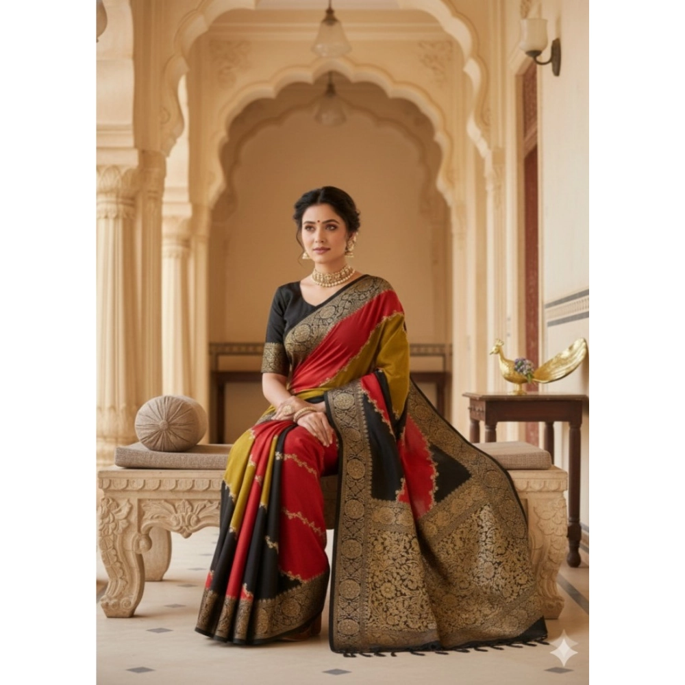 Generic Women's Dola Silk Embellished Saree With Unstitched Blouse 5.5Mtr (Multicolor)