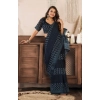 Generic Women's Faux Linen Geometric Print Ready to wear Saree With Unstitched Blouse 5.5Mtr (Black)