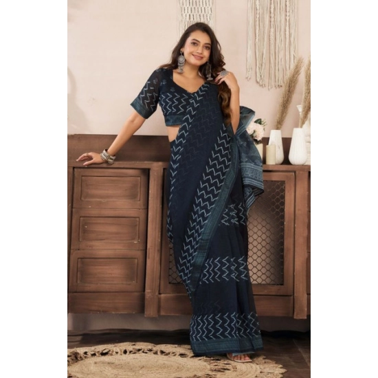 Generic Women's Faux Linen Geometric Print Ready to wear Saree With Unstitched Blouse 5.5Mtr (Black) Generic Women's Faux Linen Geometric Print Ready to wear Saree With Unstitched Blouse 5.5Mtr (Black)