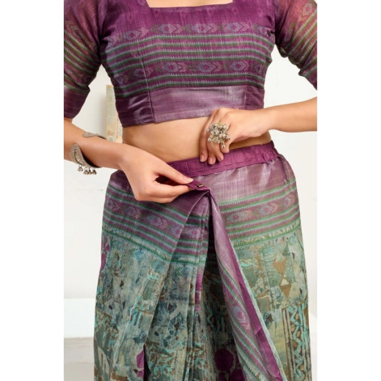 Generic Women's Faux Linen Printed Ready to wear Saree With Unstitched Blouse 5.5Mtr (Multicolor) Generic Women's Faux Linen Printed Ready to wear Saree With Unstitched Blouse 5.5Mtr (Multicolor)