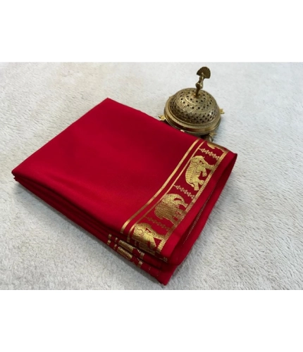 Generic Women's Crepe Chit Pallu Solid Saree With Unstitched Blouse 5.5Mtr (Red)
