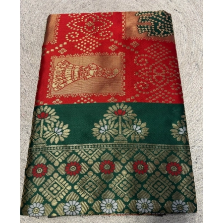 Generic Women's Jacquard Printed Saree With Unstitched Blouse 5.5Mtr (Red)