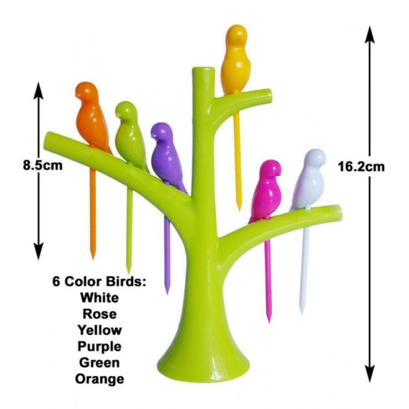 Generic Pack of 10_Bird Tree Fruit Fork Set Decorative Toothpick Holder (Color: Assorted )