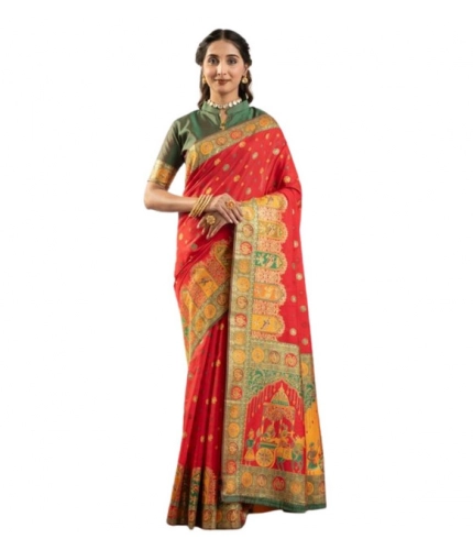 Generic Women's Faux_Banarasi Woven Motifs Saree With Unstitched Blouse 5.5Mtr (Orange)