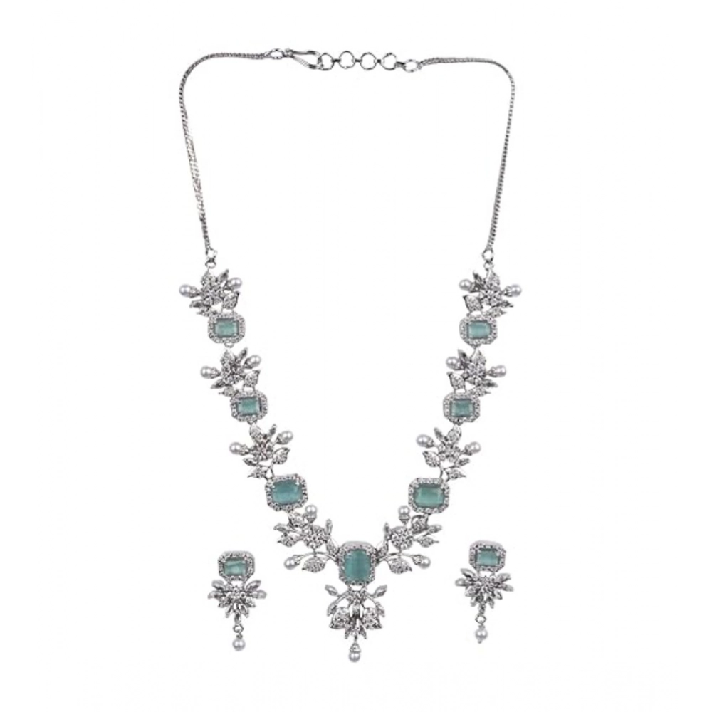 Generic Women's Brass Silver Plated Necklace set (Turquoise)
