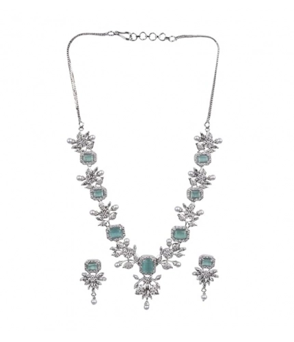 Generic Women's Brass Silver Plated Necklace set (Turquoise)