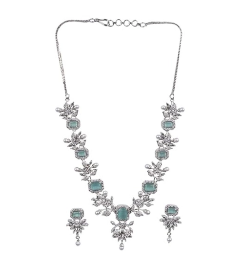 Generic Women's Brass Silver Plated Necklace set (Turquoise) Generic Women's Brass Silver Plated Necklace set (Turquoise)