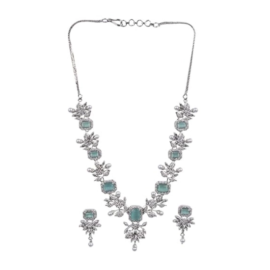Generic Women's Brass Silver Plated Necklace set (Turquoise)