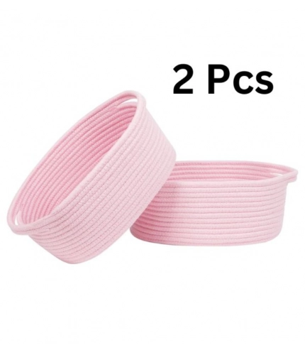 Generic Cotton 10x7x4 Inch2 Pcs Oval Storage Basket For Clothes (Pink)
