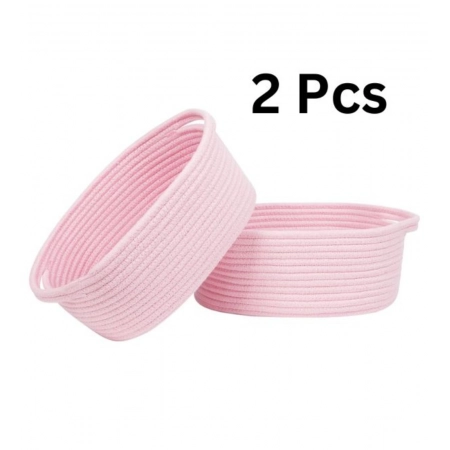 Generic Cotton 10x7x4 Inch2 Pcs Oval Storage Basket For Clothes (Pink) Generic Cotton 10x7x4 Inch2 Pcs Oval Storage Basket For Clothes (Pink)