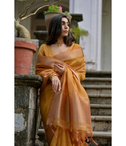 Generic Women's Silk_Blend Butti Pattern Saree With Unstitched Blouse 5.5Mtr (Mustard)