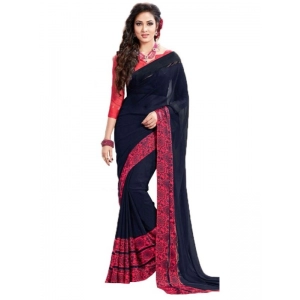 Generic Womens Georgette Digital Printed Saree (Navy Blue, 6.25 Mtr)