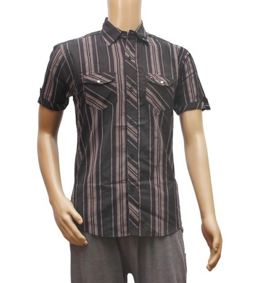 Generic Mens Poly Casual Men Shirts (Black, Grey, L)
