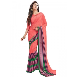 Generic Womens Geogrette Saree with Blouse Digital Printed Saree (Peach, 6.25 Mtr)