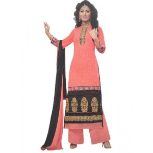 Generic Womens Cotton Regular Unstitched Salwar-Suit Material With Dupatta (Light Red, Black, )