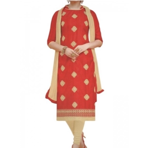 Generic Womens Cotton Regular Unstitched Salwar-Suit Material With Dupatta (Red, 2 mtr)