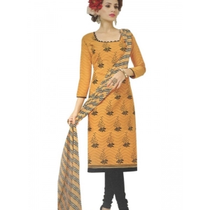 Generic Womens Cotton Regular Unstitched Salwar-Suit Material With Dupatta (Yellow, 2 mtr)