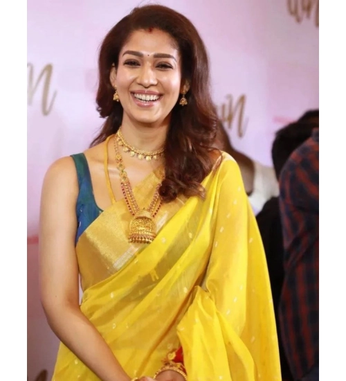 Generic Women's Litchi silk Printed Saree With Unstitched Blouse (Yellow)