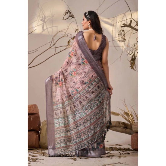Generic Women's Faux_Linen Printed Saree With Unstitched Blouse 5.5Mtr (Mauve)
