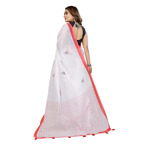 Generic Women's Linen Cotton Printed Saree With Unstitched Blouse 5.5Mtr (White) Generic Women's Linen Cotton Printed Saree With Unstitched Blouse 5.5Mtr (White)