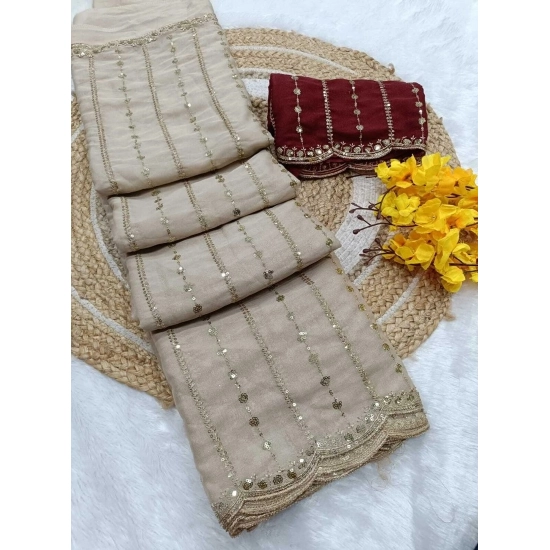Generic Women's Star Georgette Embroidered Saree With Unstitched Blouse 5.5Mtr (Beige)