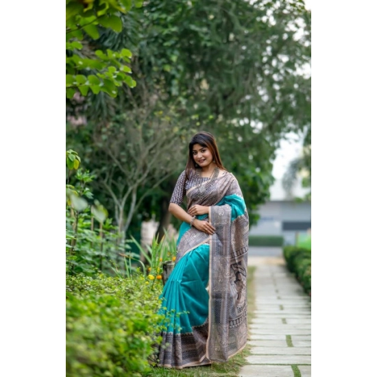 Generic Women's Faux_Tussar Geometric_Print Saree With Unstitched Blouse 5.5Mtr (Rama_Green) Generic Women's Faux_Tussar Geometric_Print Saree With Unstitched Blouse 5.5Mtr (Rama_Green)