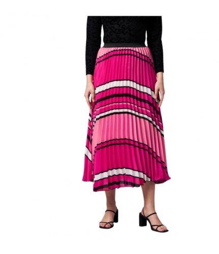 Generic Women's Satin Pleated Elasticated Skirt (Pink)