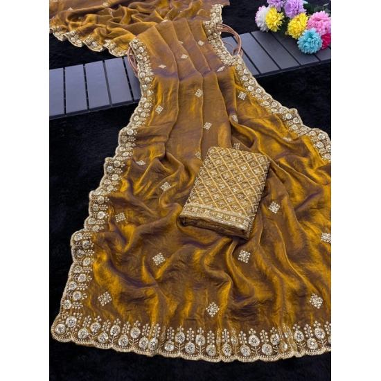 Generic Women's Satin Embellished Saree With Unstitched Blouse 5.5Mtr (Mustard) Generic Women's Satin Embellished Saree With Unstitched Blouse 5.5Mtr (Mustard)