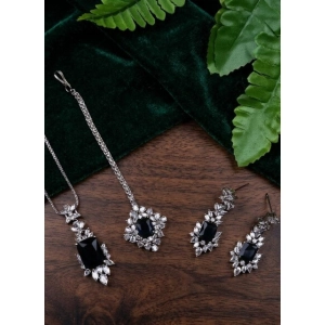 Generic Women's Brass Silver Plated Pendant Set (Blue)