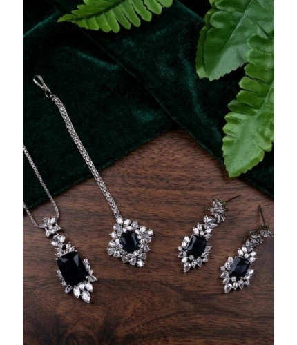 Generic Women's Brass Silver Plated Pendant Set (Blue)