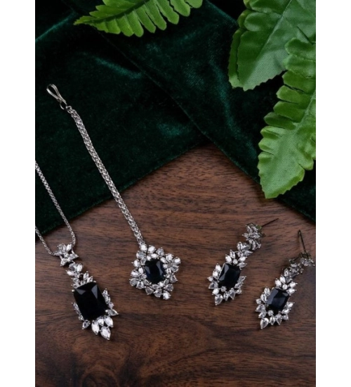 Generic Women's Brass Silver Plated Pendant Set (Blue)
