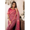 Generic Women's Faux Linen Geometric Print Ready to wear Saree With Unstitched Blouse 5.5Mtr (Red)