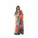 Generic Women's Faux_Linen Printed Saree With Unstitched Blouse 5.5Mtr (Peach)