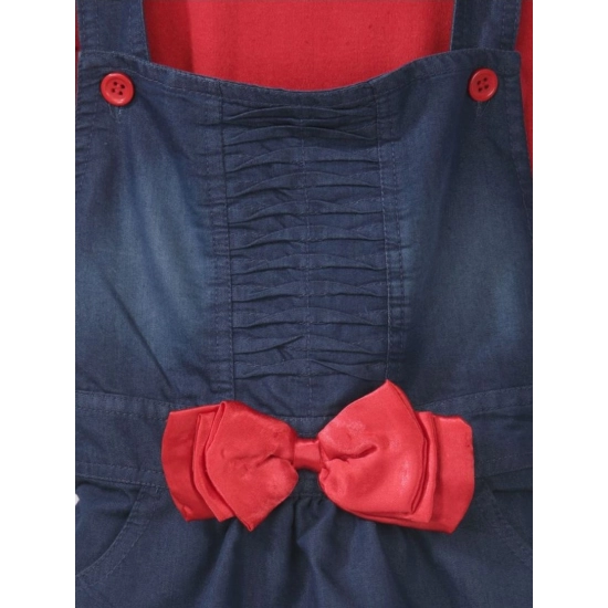 Generic Girl's Denim &amp; Cotton Bow Sleeveless Dungaree (Red)
